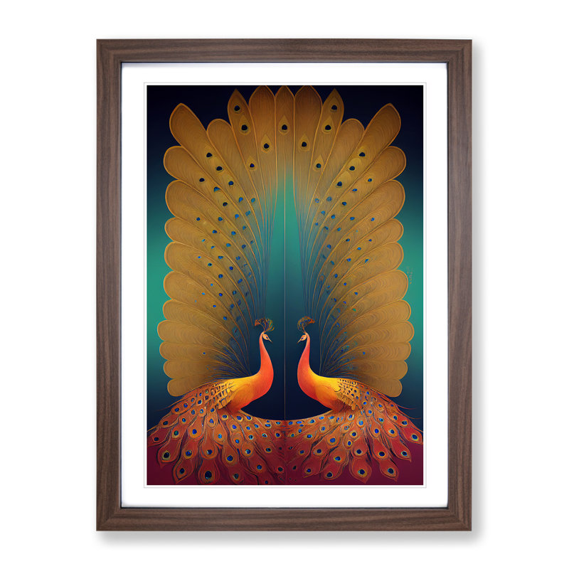 Striking Peacock No.1 - Framed Print, 64cm H x 46cm W x 2cm D, Walnut