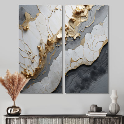 Art mural sur toile, "Minimalisme blanc doré" - Spirales abstraites