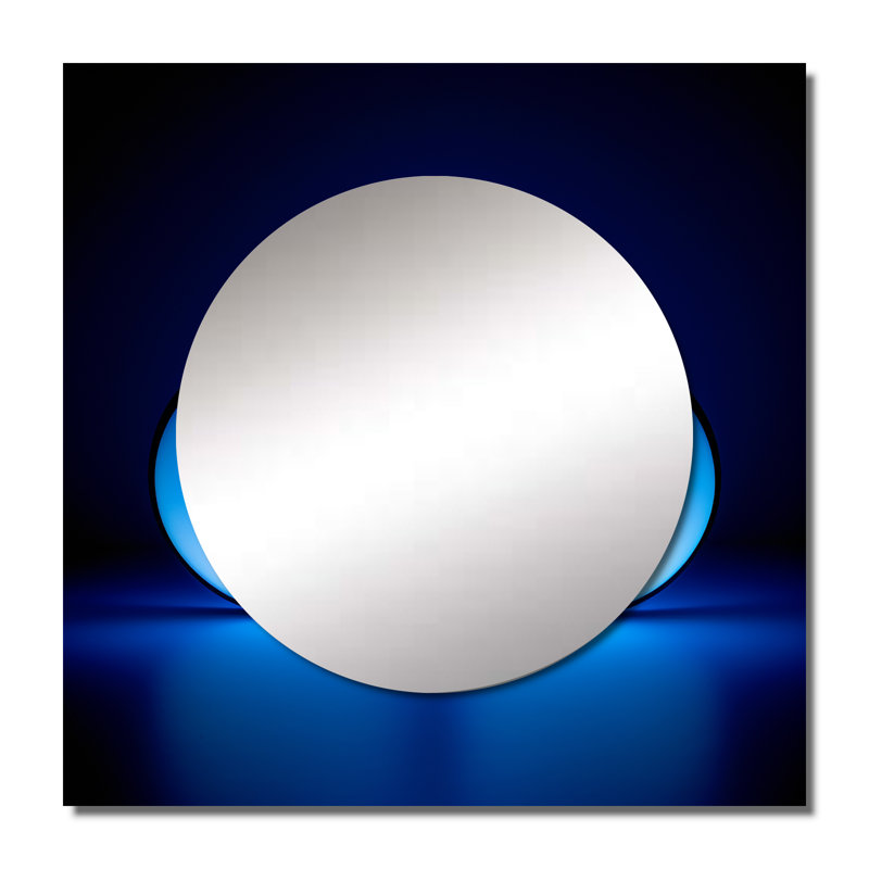 Serenity Circlescapes Kind Of Blue II - Modern Geometric Large Square Mirror For Wall Art Decor, 36 po x 36 po