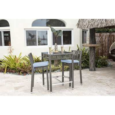 Graphite 3 Piece Bar Height Dining Set with Cushions