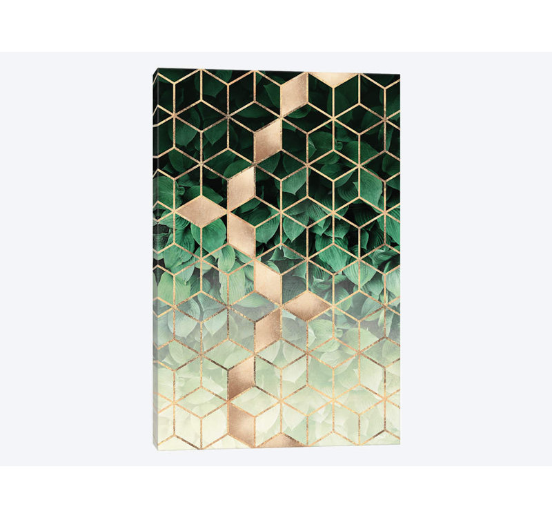 «Leaves And Cubes I» par Elisabeth Fredriksson, reproduction sur toile tendue sur châssis, H 26 po x l 18 po x P 1,5 po