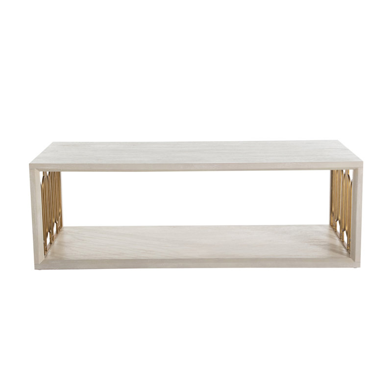 Ainsworth Rectangular White Wood and Gold Metal Coffee Table