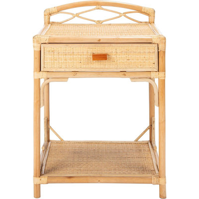 Coastal Blume Rattan Nightstand – Modern 18.5'' W Bedside Table with Drawer, Shelf & Woven Accents