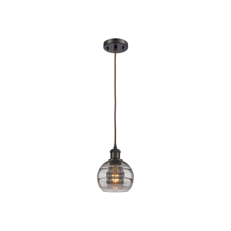 Luminaire suspendu à 1 lumière Ballston Bienes-516-G556, H 7,88 po x l 5,88 po x P 5,88 po, Gris fumée clair, Bronze huilé