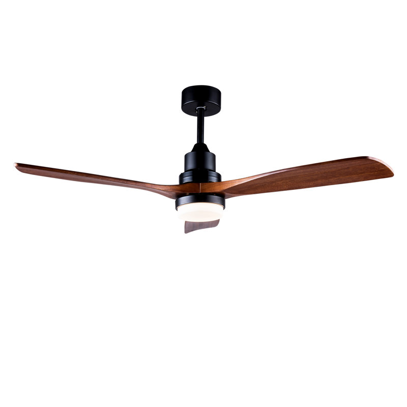 Ventilateurs de plafond de 52 pouces avec lumières et télécommande, ventilateur de plafond noir avec lumières pour la chambre à coucher, moteur à courant continu silencieux, 3 pales en bois massif à DEL à intensité variable
