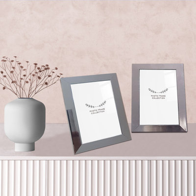 Cadre photo élégant en argent (2 pièces), 5,1 x 7,1 pouces | 100% plastique durable, largeur du cadre: 0,8 po | Parfait pour la décoration intérieure, présentoir élégant pour les souvenirs et les œuvres d'art, léger et facile à accrocher