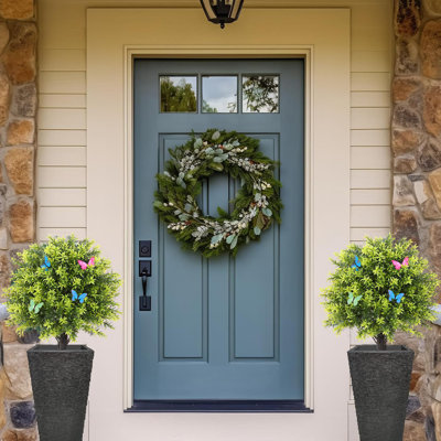 24''T Artificial Boxwood Ball Topiary Tree Fake Bushes Potted Plants for Porch Outdoor or Indoor
