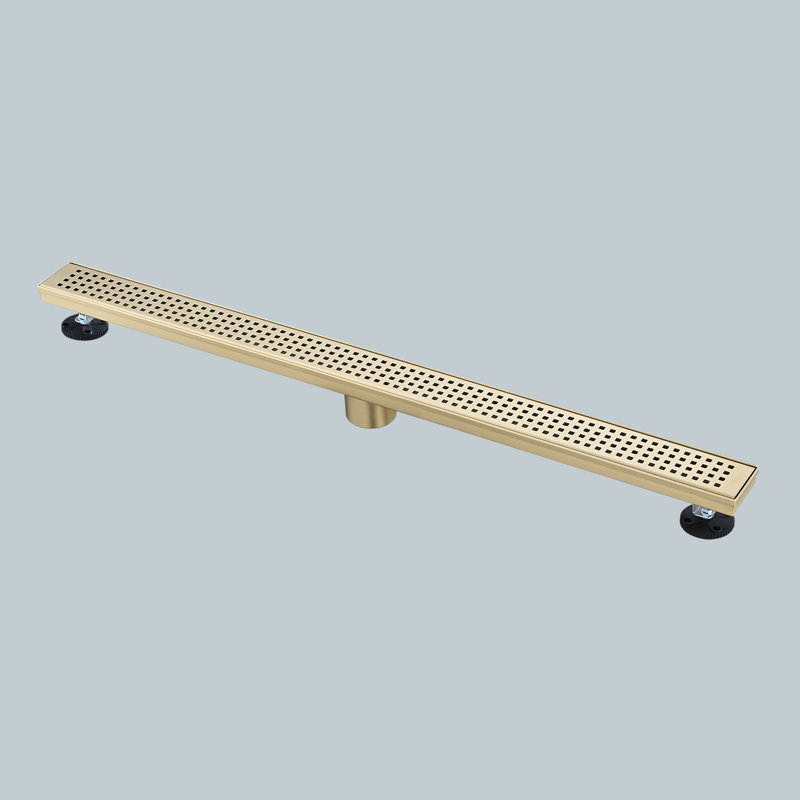 Drain de douche linéaire avec grille Quadrato, drain de plancher rectangulaire en acier inoxydable 304, avec pieds de nivellement, crépine