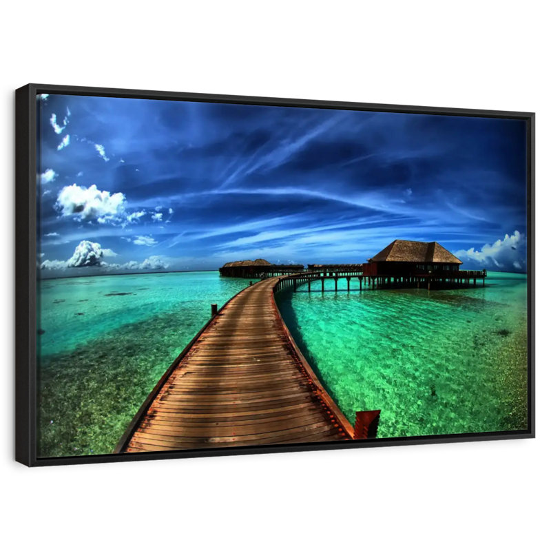 Maldives Bungalow Dock, 25 po x 17 po, Cadre flottant noir