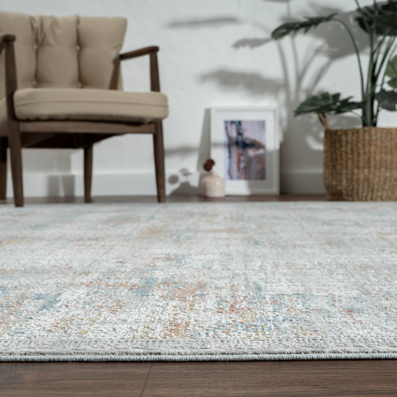 A Abstract Area Rug in Grey, Rectangle 3' x 5'