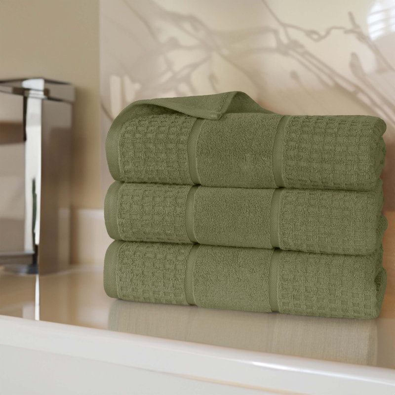 Hochman Zero Twist Cotton Solid Waffle Honeycomb Plush Soft Absorbent Medium Weight Bath Towel, Forest Green