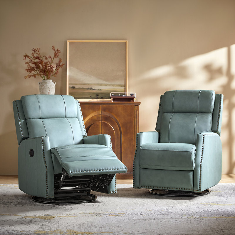Annarita Genuine Leather Manual Swivel Rocking Recliner (Set of 2), Beige