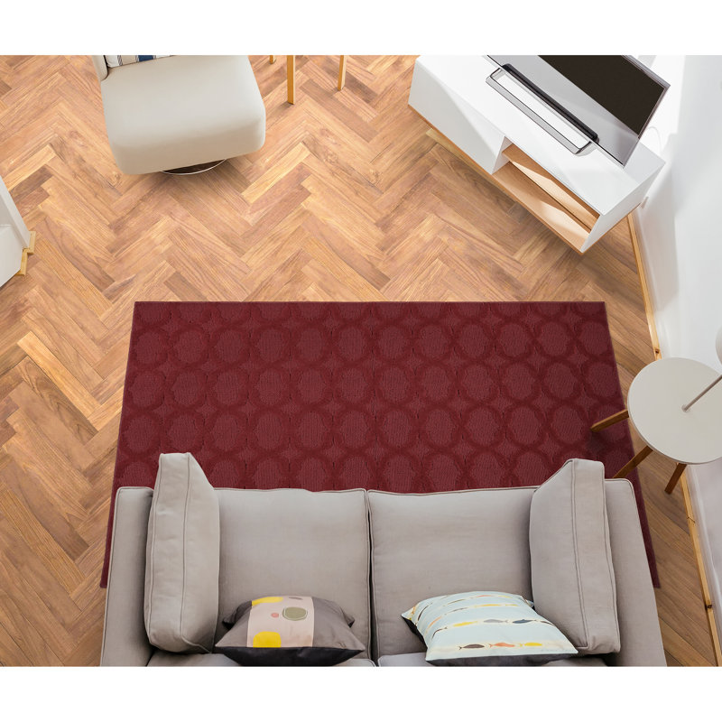 Tapis touffeté à motif géométrique rouge chili, Carré 12 pi