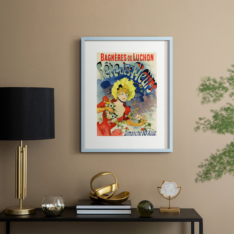 Fête des fleurs, reproduction encadrée - bois massif, Bleu, H 21 po x l 17 po