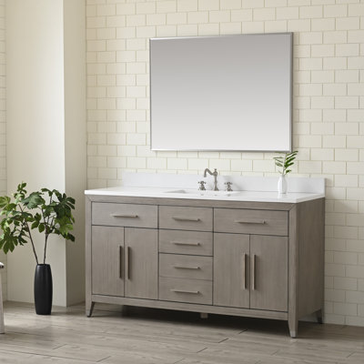 Meuble-lavabo simple 60 po avec comptoir en pierre et dosseret Maddison