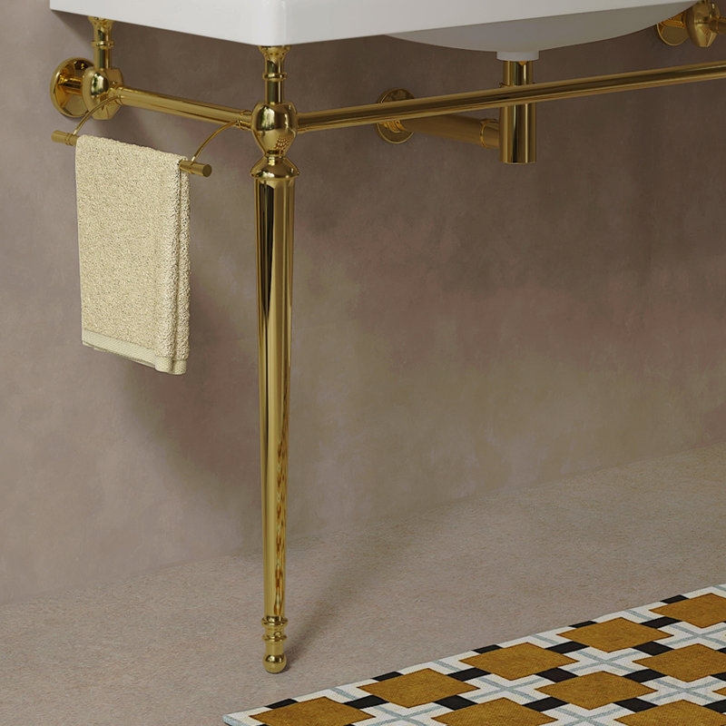 Meuble-lavabo sur pied de 122 cm (48 po), pieds en fer, sans lavabo, robinet, couvercle ni bonde, couleur or.