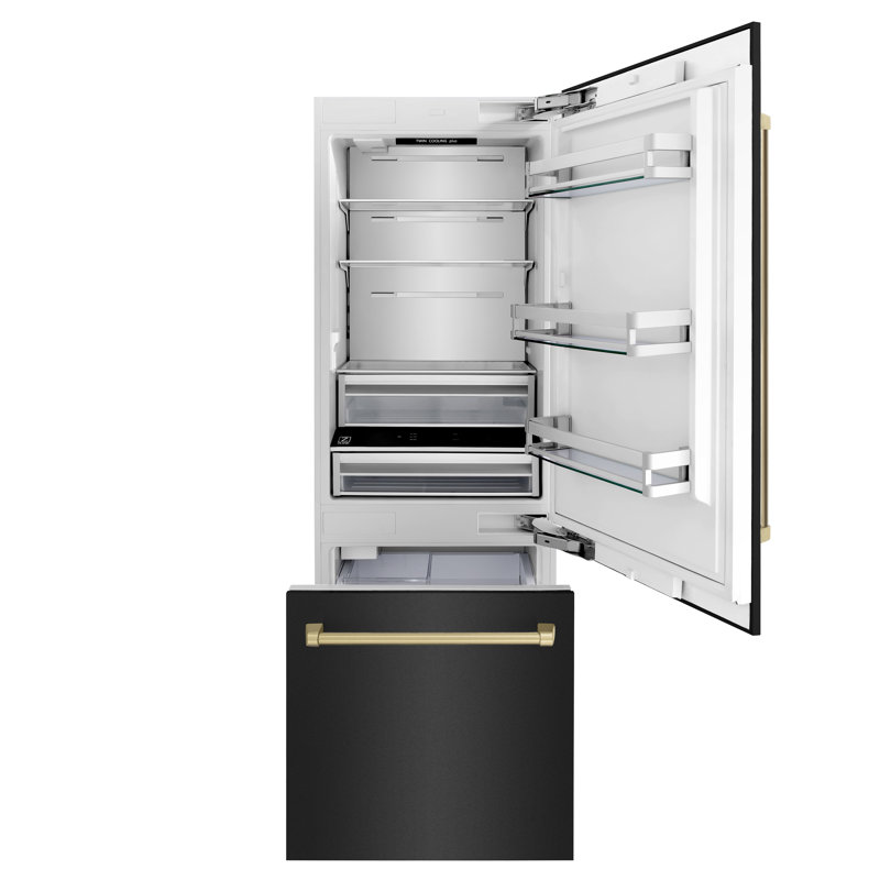 ZLINE 30 Autograph Edition 16.1 cu. ft. Built-in 2-Door Bottom Freezer Refrigerator with Accent, Champagne Bronze