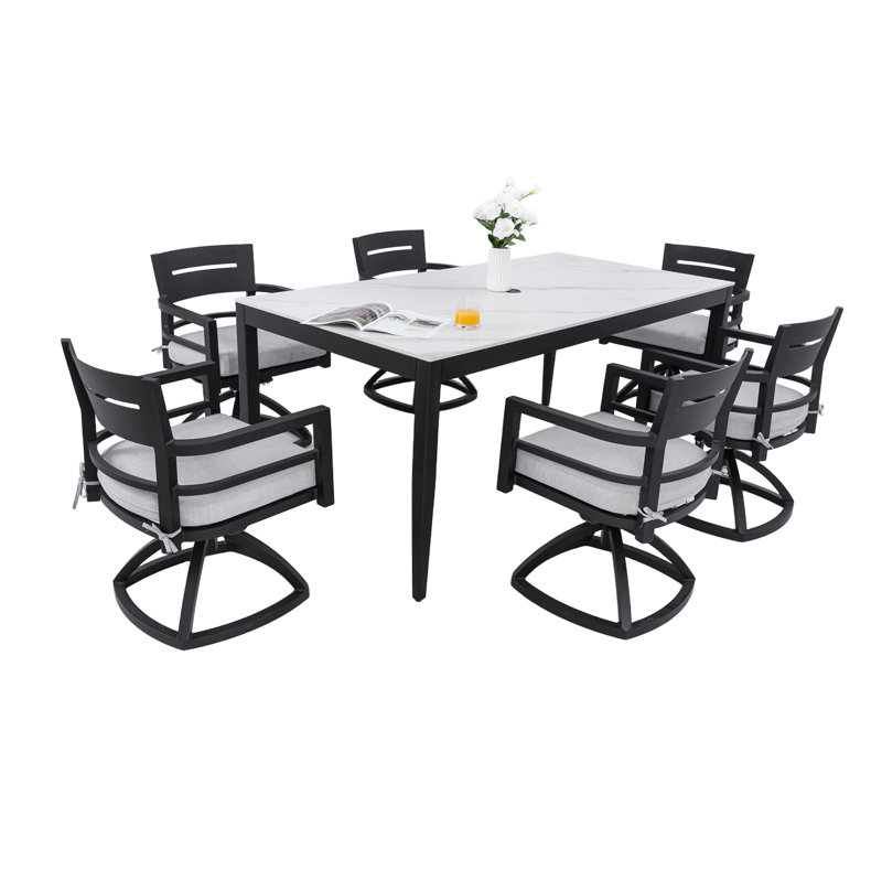 Ensemble de salle à manger d'extérieur moderne 7 pièces, Blanc