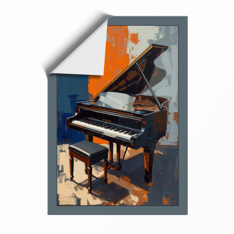 Grand Piano in Blue Mid-Century - Framed Print, A4 - 29.7 x 21.0 cm, Unframed