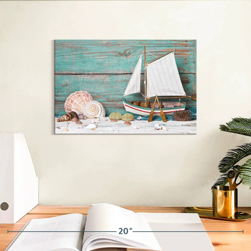 Sailboat and seashells Aletra, H 8 po x l 12 po