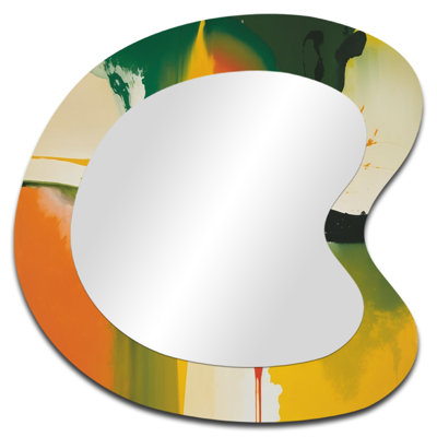 Fablan Spanish Moss Soulscape V - Abstract Asymmetrical Wall Mirror, Modern Unique Shape Decorative Mirror, Printed Metal Art