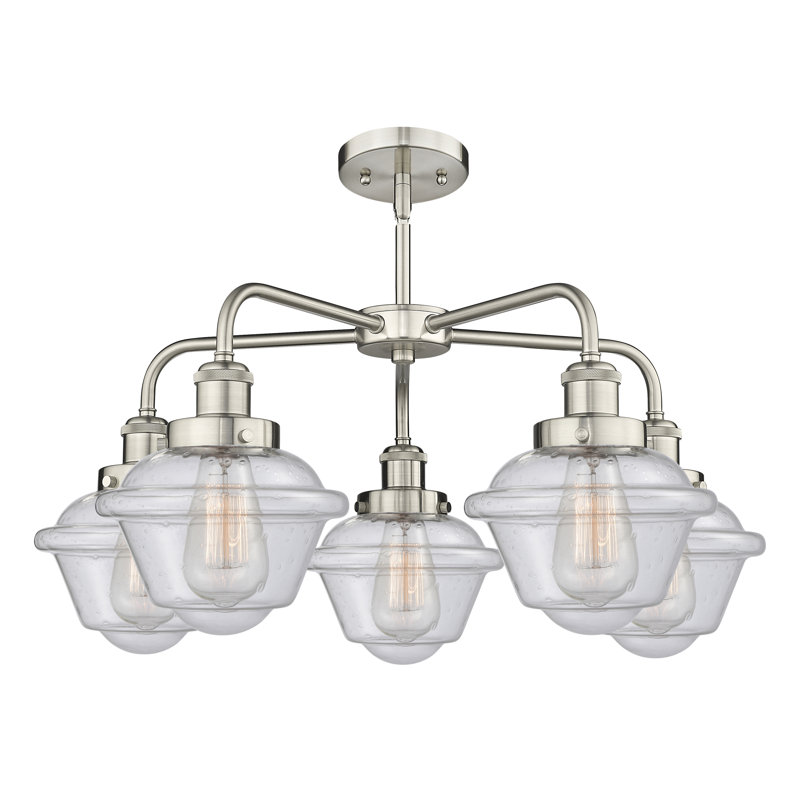 Grourke 5 - Light Glass Dimmable Chandelier, Seedy, Satin Nickel