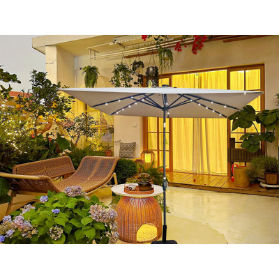Parasol d'extérieur carré 2,5X2,5M avec lumières DEL solaires, parasol de marché imperméable avec manivelle et base en croix pour le jardin, la terrasse, la cour et la piscine | Idée de cadeau