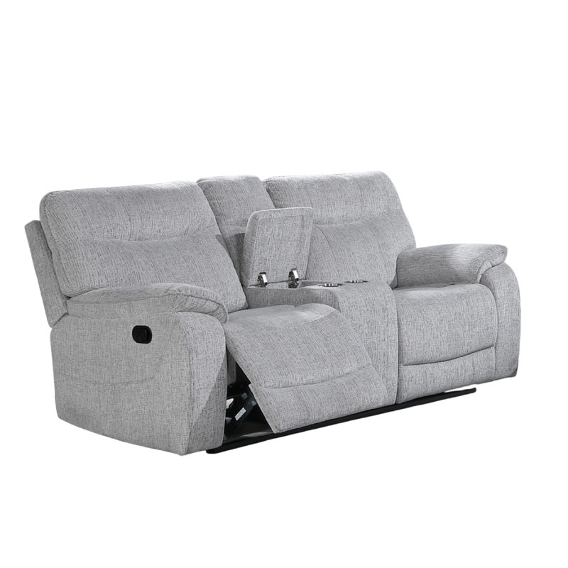 Causeuse inclinable manuelle avec console Chela, polyester gris brume de 73 pouces Chela