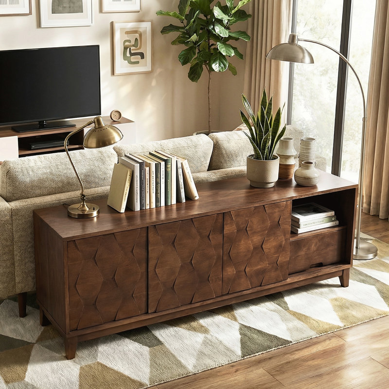 Isabele 72" W Solid and Manufactured Wood TV Stand for TVs up to 78", Walnut