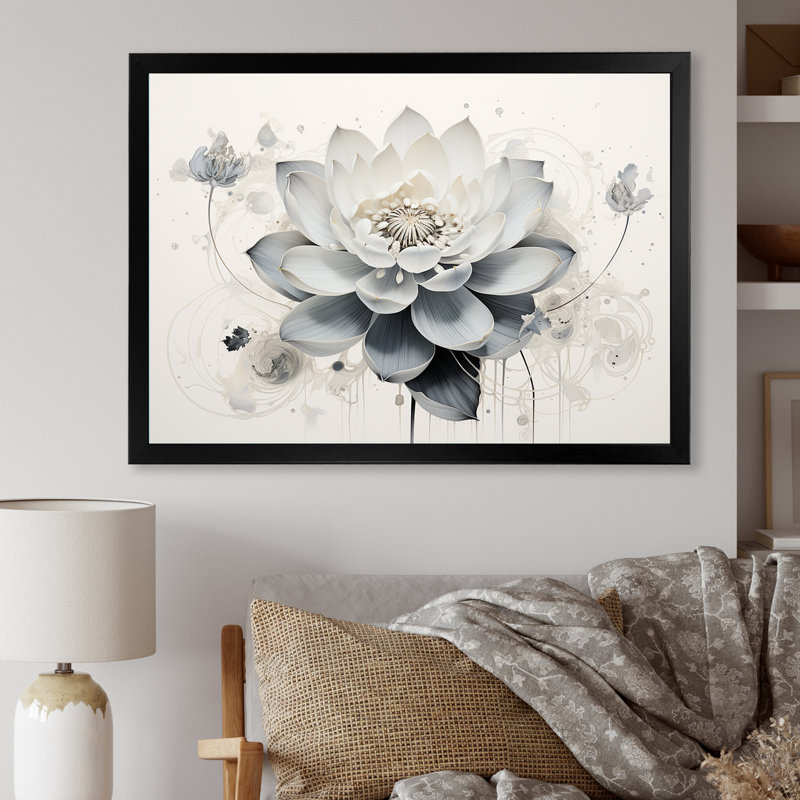 Serenity Blossum Blue Lotus sur toile, Cadre simple noir, H 24 po x l 32 po x P 1 po