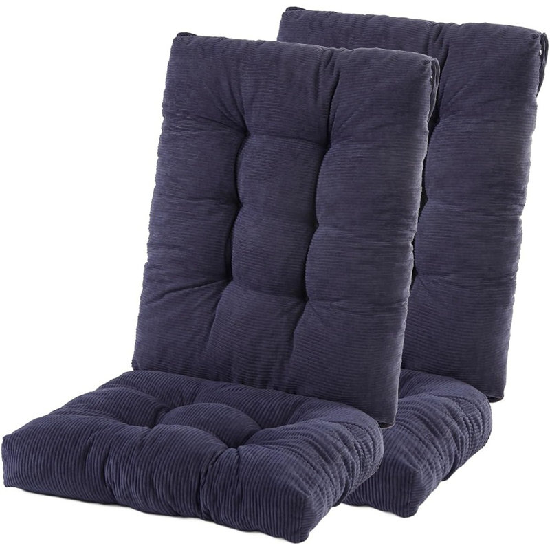 Coussin de chaise berçante, siège et dossier en velours côtelé avec attaches, convient aux chaises berçantes intérieures / extérieures, paquet de 2, bleu foncé
