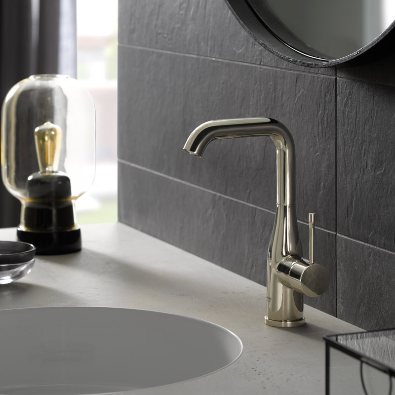 GROHE Essence Single Hole Bathroom Faucet with Single Handle, Size Large, Polished Nickel