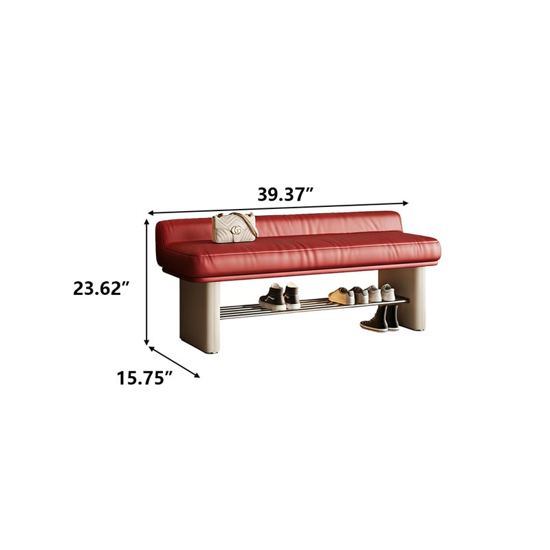 Banc 39,37 po en cuir véritable rouge et crème avec lumière intégrée, 23.62" H x 39.37" W x 15.75" D