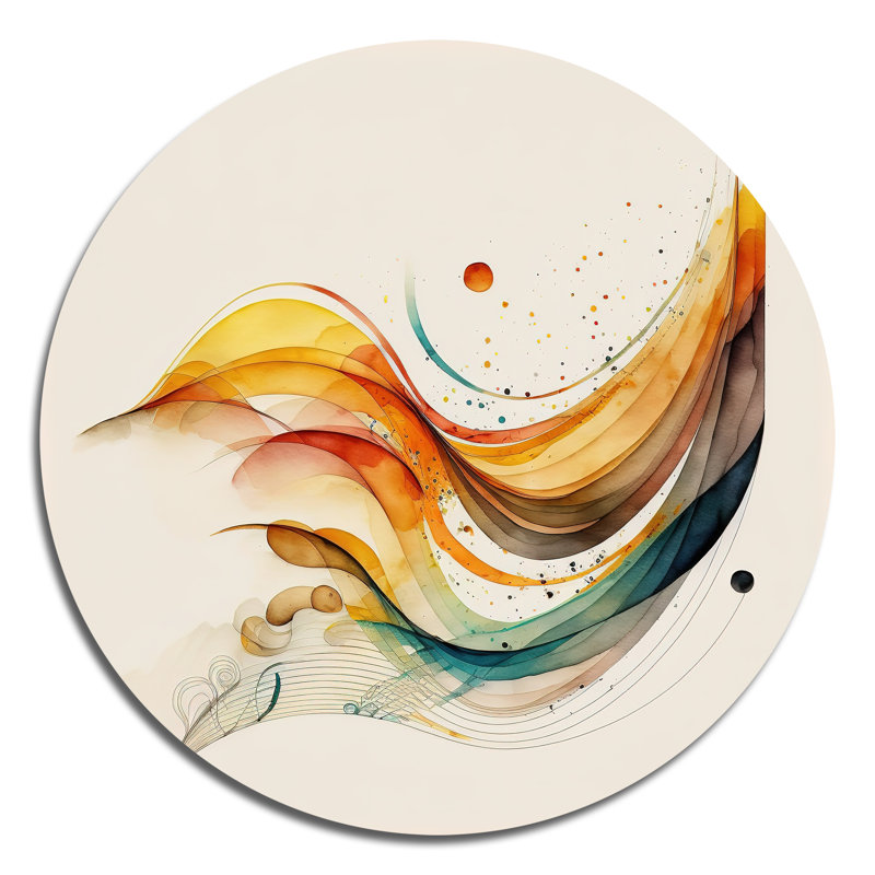 «Burnt Orange Waves Abstract II - Abstract Minimalisme», art mural rond sur métal, L 29 po x H 29 po