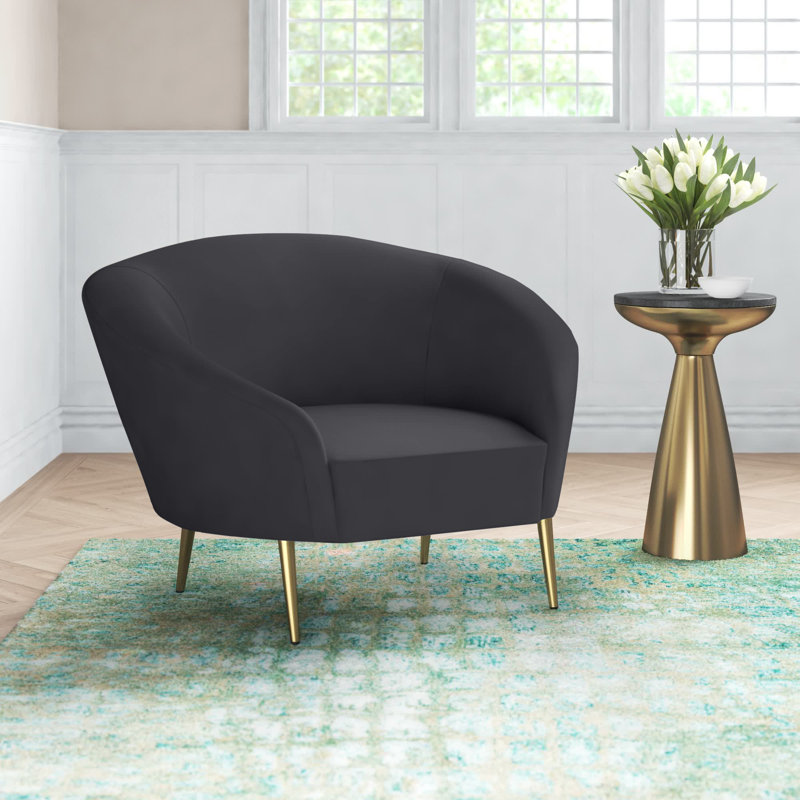 Fauteuil demi-tonneau en velours de 43,5 po Ritz, Velours gris