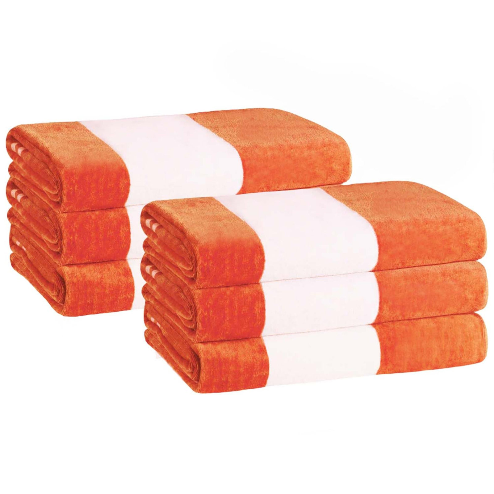 Calheta Cotton Oversized Cabana Stripe Beach Towels, Orange, 6
