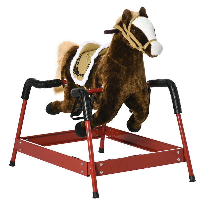 Cheval à bascule à ressort avec effets sonores et corps en peluche pour enfants