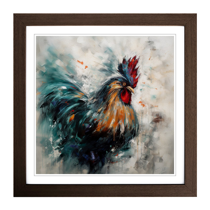 Rooster Abstract Expressionism No.1 - Framed Print, Walnut