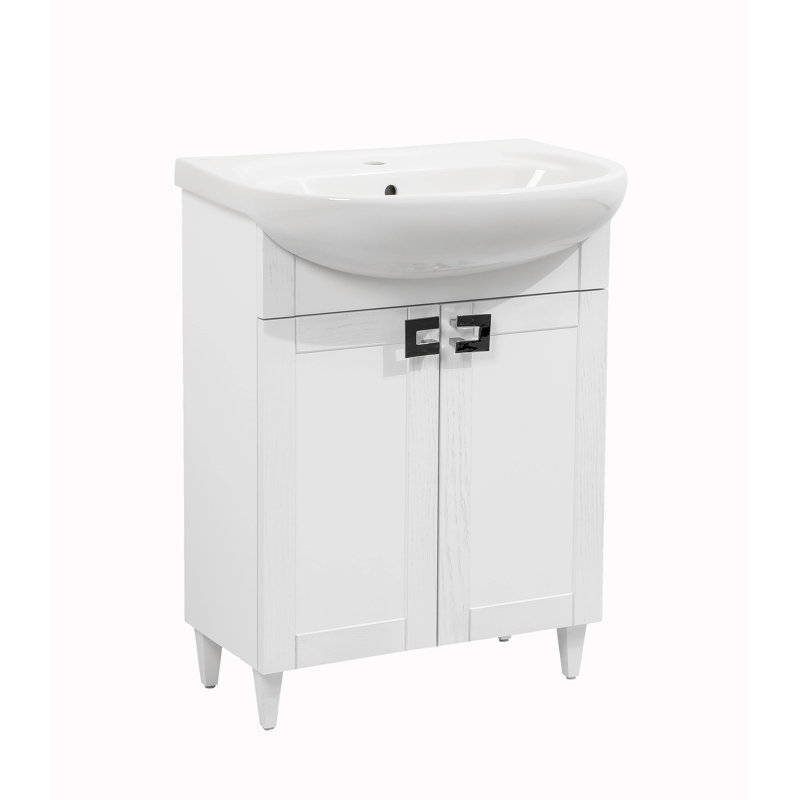 Ensemble de meuble-lavabo simple 35 po avec miroir Laroche, Blanc mat