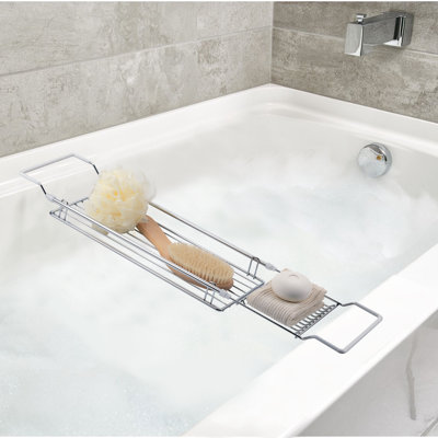 Expandable Chrome Bath Organizer Tray, Silver