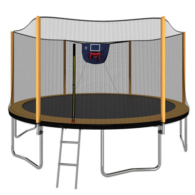 Trampoline With Basketball Hoop Inflator And Ladder(Outer Safety Enclosure)