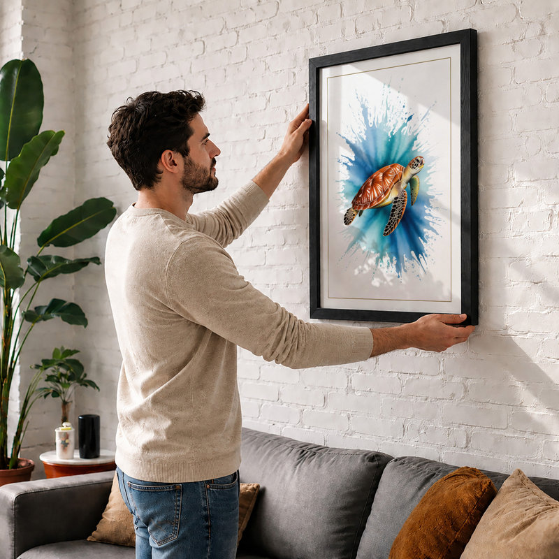 Turtle in Motion Modern - Framed Print, A4 - 29.7 x 21.0 cm, White