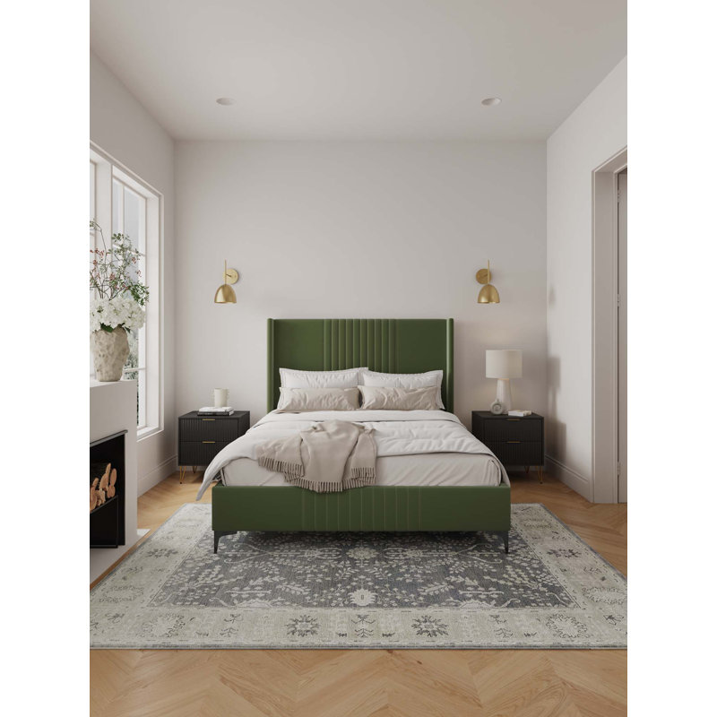 Leilan Upholstered Platform Bed, Queen, Moss Green