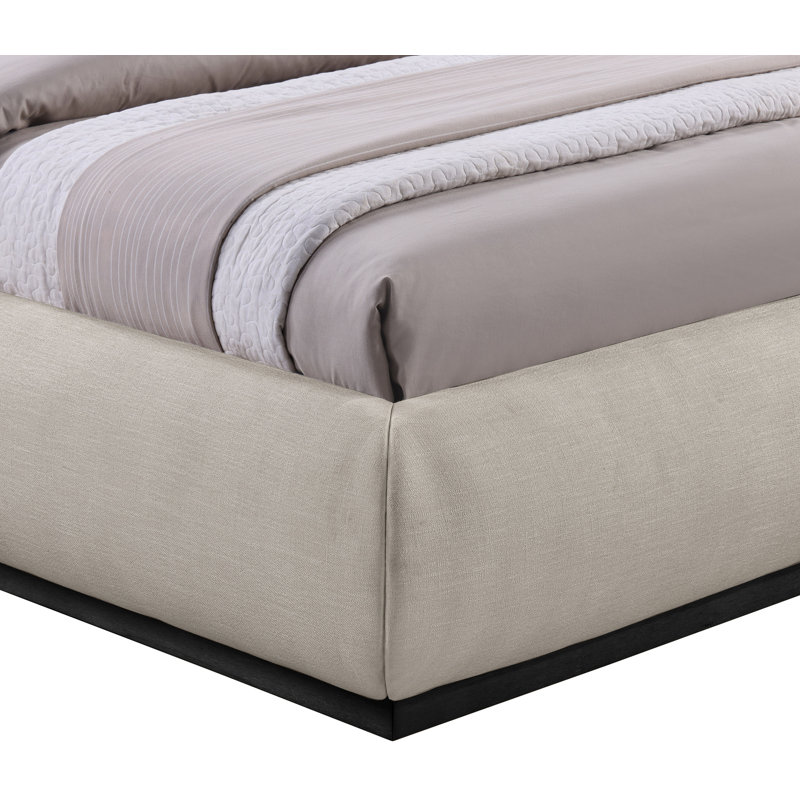 Humayrah Upholstered Panel Bed, King, Beige Chenille Fabric / Stained Black