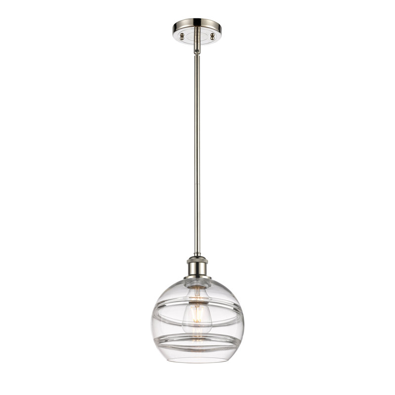 Luminaire suspendu avec tige 1 lumière Ballston Bienes-516-G556, H 9,88 po x l 8 po x P 8 po, Transparent, Nickel poli