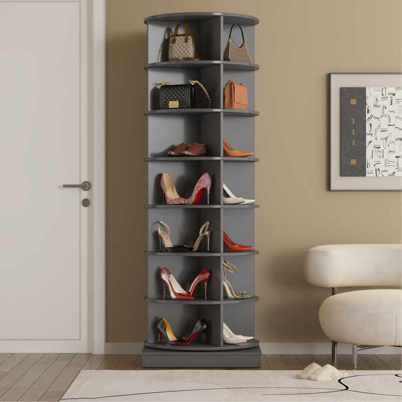 360 Rotating Shoe Cabinet With 7 Layers Can Accommodate Up To 28 Paris Shoes, Gray