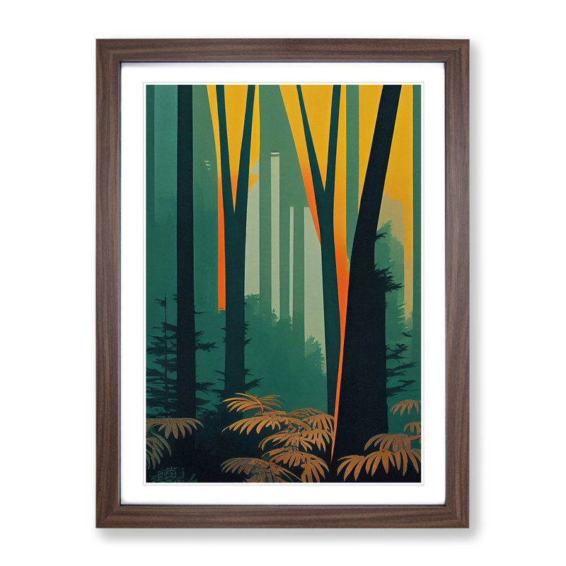 Blazing Forest - Print, 66cm H x 48cm W x 2cm D, Walnut Framed, White