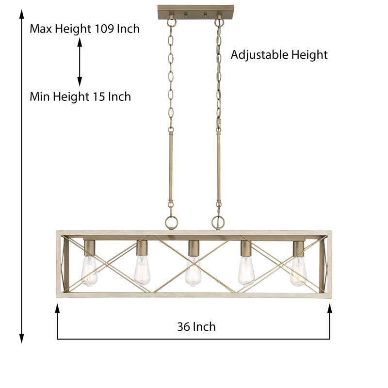 Evys Dimmable Kitchen Island Linear Chandelier, 109" H x 36" W x 7.78" D, French Ash, 5