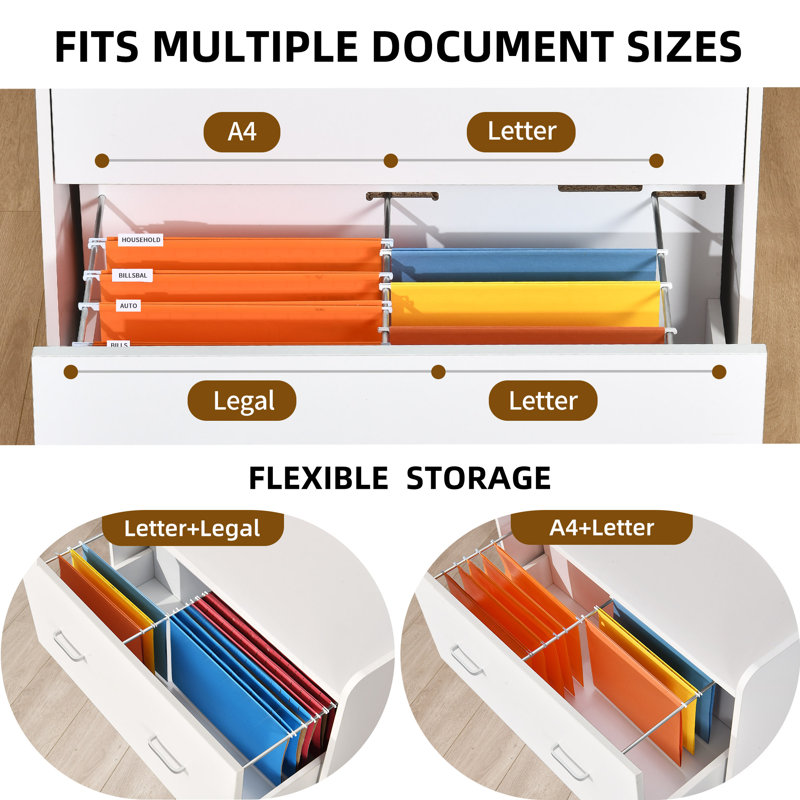  Wood File Cabinet With Charging Station, Lateral Filing Cabinet Printer Stand