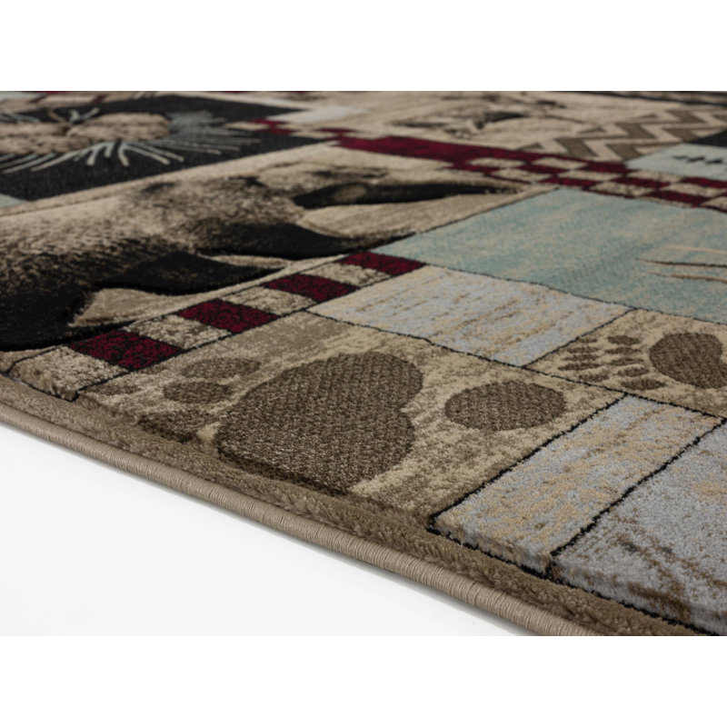 Tapis beige / bourgogne Shinn, Rectangle 5 pi 2 po x 7 pi 5 po